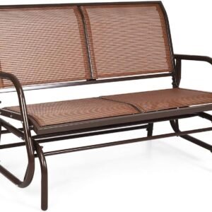 Giantex Swing Glider Chair 48 Inch with Spacious Space, 2 People Lounge Cozy Patio Bench Outdoor & Indoor for Patio, Backyard, Poolside, Lawn Steel Rocking Garden Loveseat (Brown)