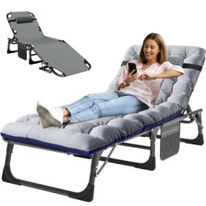 MOPHOTO Folding Chaise Lounge Chair 5-Position, Folding Cot, Heavy Duty Patio Chaise Lounges for Outside, Poolside, Beach, Lawn, Camping
