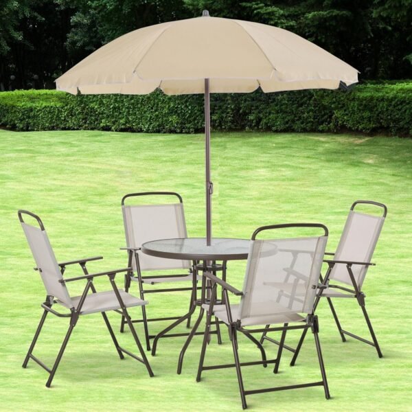 Outsunny Patio Dining Set Review Folding Chairs and Umbrella Included