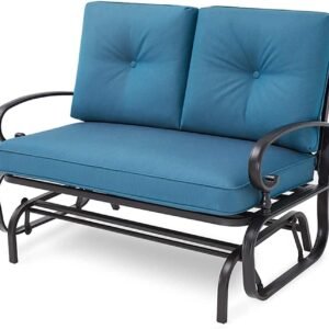 Patio Bench, Porch Glider Outdoor Swing Glider Rocking Loveseat, Steel Frame Chair with Thick Cushion (Peacock Blue)