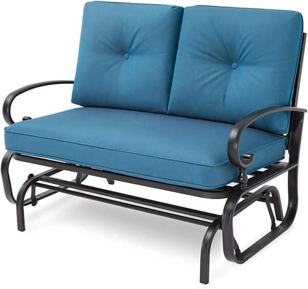 Patio Bench, Porch Glider Outdoor Swing Glider Rocking Loveseat, Steel Frame Chair with Thick Cushion (Peacock Blue)