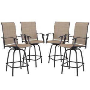 Sophia & William Patio Swivel Bar Stools Set of 4, Bar Height Patio Chair, High Top Patio Chairs, Supports 300 lbs (Brown Fabric)