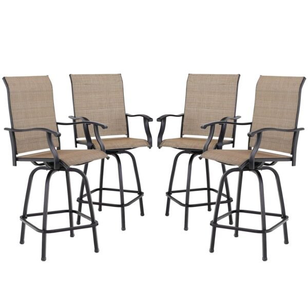 Sophia & William Patio Swivel Bar Stools Set of 4, Bar Height Patio Chair, High Top Patio Chairs, Supports 300 lbs (Brown Fabric)